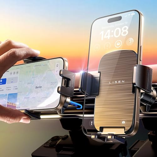 LISEN Car Phone Mount, Phone Holders for Your Car [Thick Cases Friendly] Car Vent Phone Holder & Metal Hook Truck Jeep Accessories for iPhone 17 Air Pro Samsung Google and All 4-7'' Phone