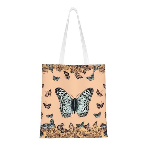 Canvas Tote Bag for Women Shoulder Tote Purse Reusable Grocery Bag Leopard and butterfly Aesthetic Shopping Bags