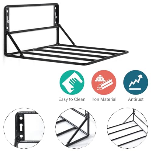 Image of Wall Mounted Metal Plant Stand - Iron Flower Pot Holder Shelf for Balcony, Garden & Indoor Decor - Pack of 2 (27x27x14 cm) (Black)