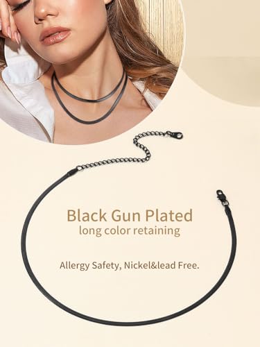 FindChic Stunning Choker Herringbone Chains for Women Stainless Steel 18K Gold/Rose Gold Plated Snake Chain Necklaces 3MM/5MM Width 12.5inch 15inch Adjustable, with Jewelry Box4