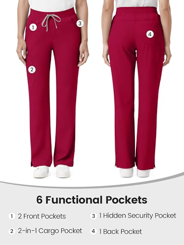 Image of Scrub Pants for Women - Straight Leg Medical Scrub Pants with 6 Pockets - Drawstring Soft Stretch Women Scrub Pant