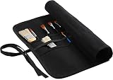 Kaaltisy Gewachste Leinwand Pinseltasche, 22 Slots Tragbare Stiftrolle, Schwarz