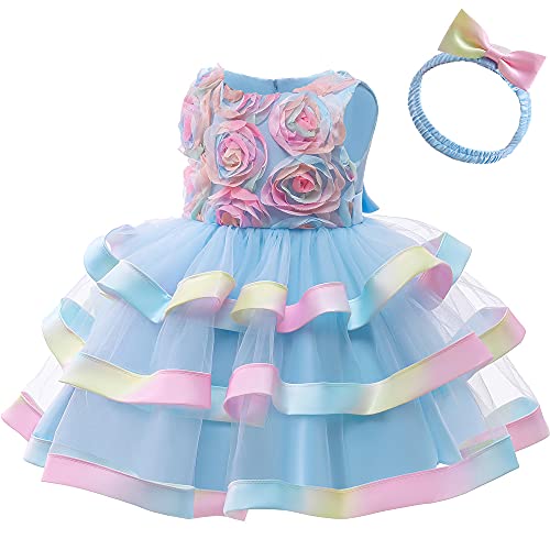CMMCHAAH Girls Baptism Dresses Kid School Holiday Graduation Tutu Christmas Prom Dress Ceremony Frocks (Blue,120)