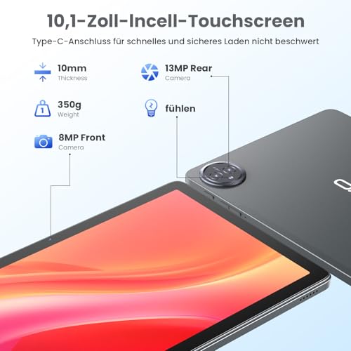 2025 Neueste 10.1 Zoll Tablet Android 14, Tablet mit Tastatur Maus und Stift,16GB+128GB(1TBTF), 4G LTE Tablets Mit 2 SIM 1 SD Slot, 5G Wifi Tablette PC, Octa-Core|13+10MP|8650mAh|1080FHD|GPS -Grau 6