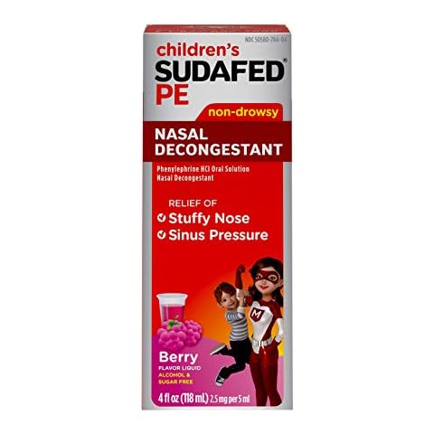 Sudafed PE Children's Nasal Decongestant Liquid Raspberry, Non Drowsy - 4oz, Pack of 3 Cover