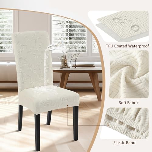 Image of SearchI Waterproof Dining Room Chair Covers, Set of 4, Beige Rectangular