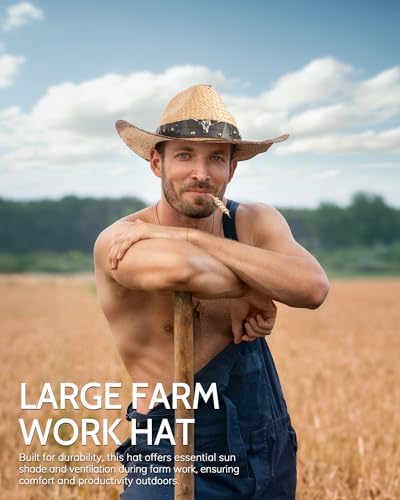 Image of Zylioo Oversize XXL Straw Cowboy Hats,Large Summer Fedora Hat,Unisex Wide Brim Beach Hat with Belt Buckle