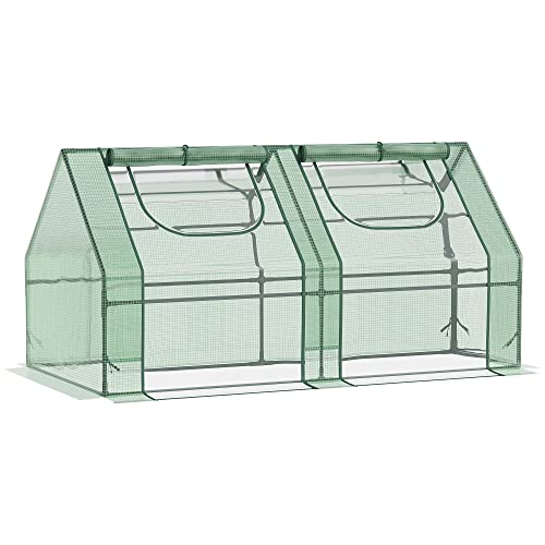 Outsunny Small Outdoor Greenhouse with Double Cover Windows and S...