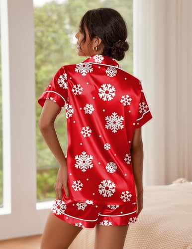 Image of Ekouaer Pajamas for Women Set Silk Satin Pjs Button Down Sleepwear Summer Loungewear Top and Shorts Lounge Set S-XXL