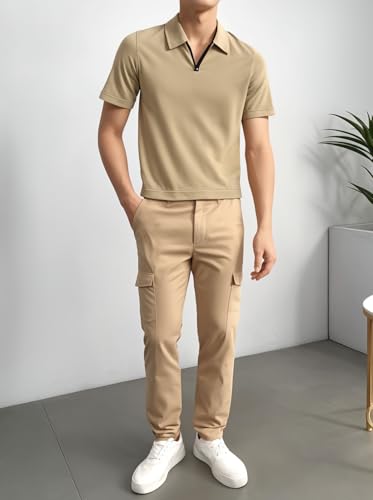 Image of Mack Jonney Ribbed |Regular Fit | Half Sleeves 100% Cotton Polo Neck Self Design with Zip T-Shirt for Men-M826