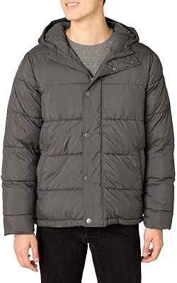 Amazon Essentials Abrigo Plumífero con Capucha de Alta Densidad Hombre, Gris Oscuro, XL