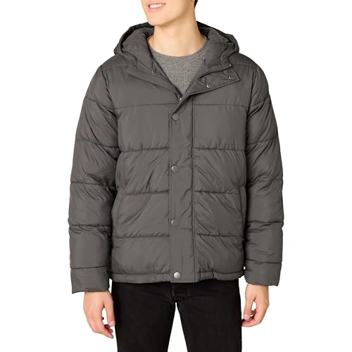 Amazon Essentials Men's Heavyweight Hooded Puffer Coat, Dark Grey, L Amazon Essentials Men's Heavyweight Hooded Puffer Coat, Dark Grey, L