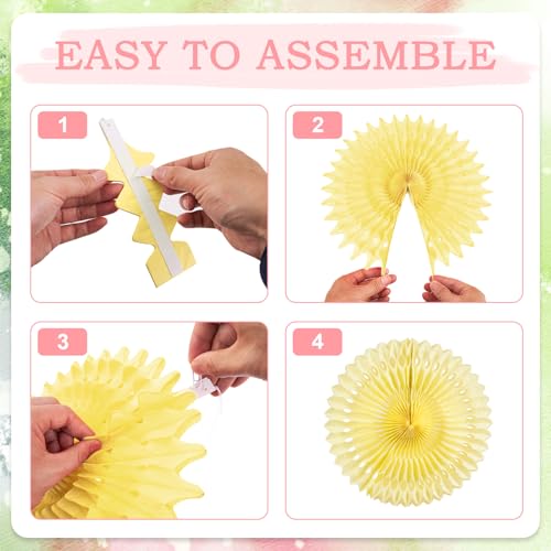 Image of SUNBEAUTY Paper Flowers Pink and Green Party Decorations Hanging Fans Spring Summer Decor for Wall Wedding Backdrop Bridal Shower Birthday - 9Pcs