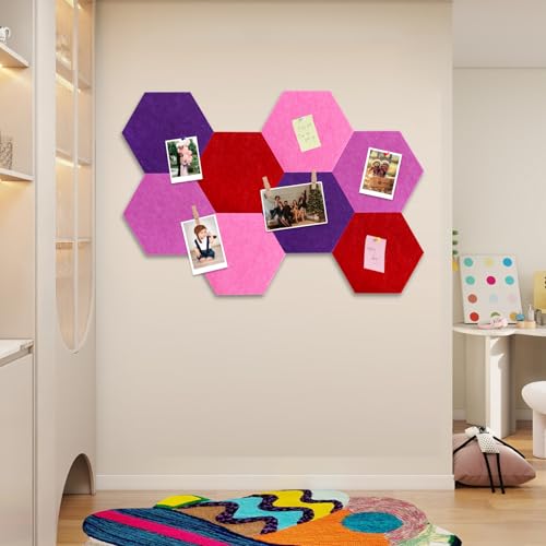 Tableau d'affichage en feutre hexagonaux modulables violet foncé avec épingles - 5