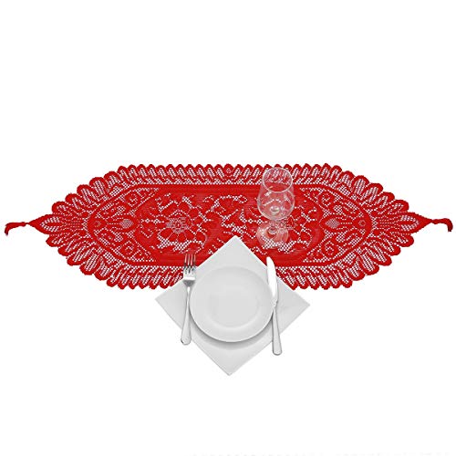 Chemin de table rouge polyester effet dentelle lavable pour embellir vos réceptions - 6