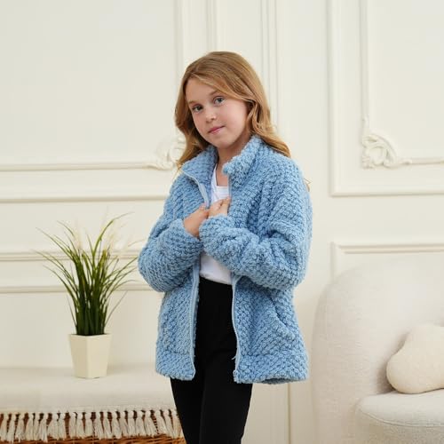 Kids Fleece Jackets Girls winter Jacket Soft Light Outerwear Full Zip up Sweatshirt with Pockets 3-12 Year2