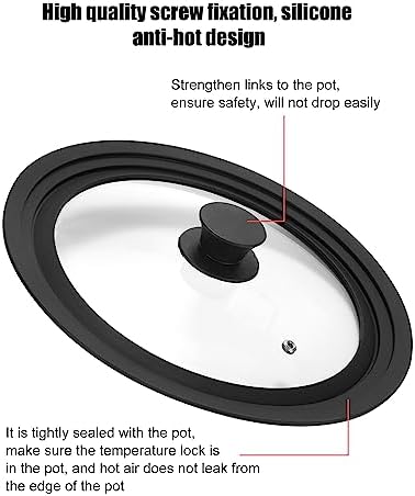 Universal Lid for Pots, Pans and Skillets Fits 16cm, 18cm & 20cm Diameter Cookware - Frying Pan Cover Universal Glass Lid with Heat Resistant Silicone Rim  Tempered Glass