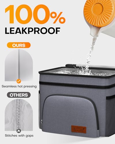 Image of HOTOR Insulated Lunch Box Men Women Leak-Proof Cooler Lunch Bag 9L | 4 Pockets, Adjustable Strap, Ideal for Work, Picnic, Travel, Camping, Gift, Light Grey