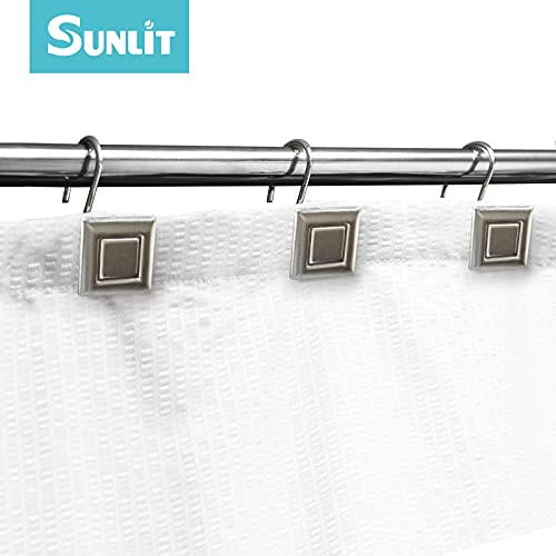 Sunlit Contemporary Design Nickel Square Shaped Shower Curtain Hooks Rust Proof Oil Rubbed Metal Shower Curtain Rings - Brushed Silver - 12 Pack #TOP2