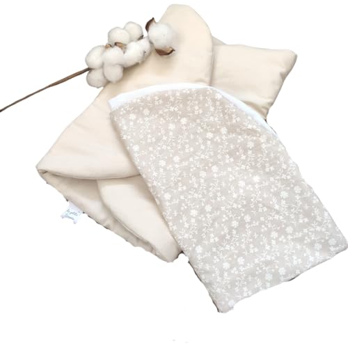 Topponcino en coton bio et sa housse beige fleurs blanches