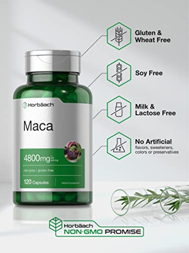 Maca Root Capsules | 120 Pills | High Potency Extract For Men And Women | Non-Gmo And Gluten Free Formula | By Horbaach #TOP3