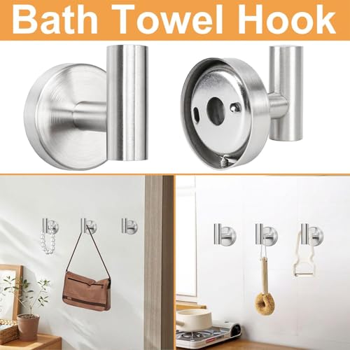 Image of JIALTO 5-Piece Bathroom Towel Holder | Towel Rod | Toilet Roll Stand | Wall Mounted Bathroom Fittings Full Set - 16 Inch Hand Towel Bar | Toilet Paper Holder | Adhesive Hooks (Silver, 5 - Pieces Set)