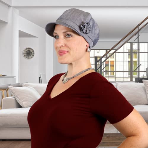 Image of Newsboy Cap Summer Hats for Women Cotton Cancer Headwear Chemo Hair Loss Head Coverings Brighton