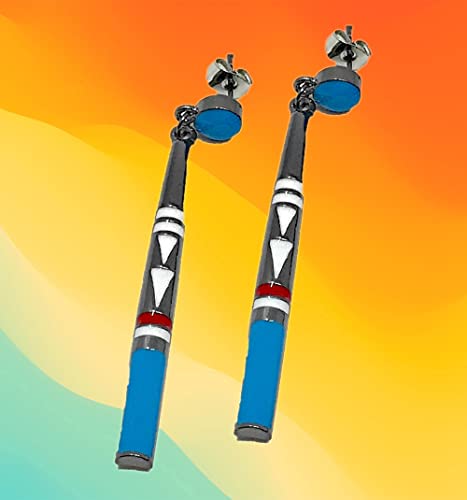 Earring Long Vintage Blue Resin Stone3