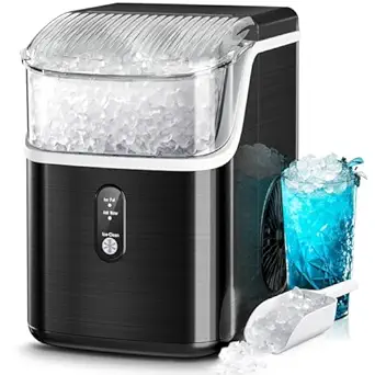 Kismile Nugget Ice Makers Countertop,Portable Ice Machine with Crushed Ice, 35lbs/Day,Self-Cleaning,One-Click Operation for Home Use(Black)