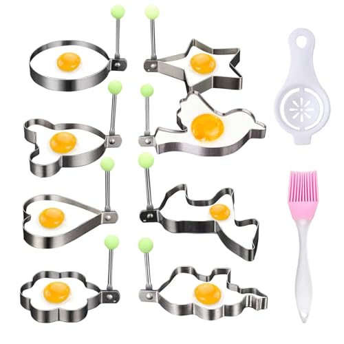 Stainless Steel Egg Rings - 8PCS Non-Stick Fried Egg Rings with Brush and Yolk Separator for Creative Breakfast