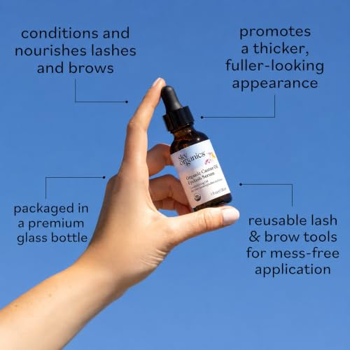 Image of Sky Organics - USDA Organic Castor Oil Eyelash Serum (1 fl oz /30 mL) Brown Glass Bottle for UV Protection - Fuller-Looking Eyebrow & Lash Serum - Conditioning Hair Oil - Vegan, Cruelty Free, Self Care