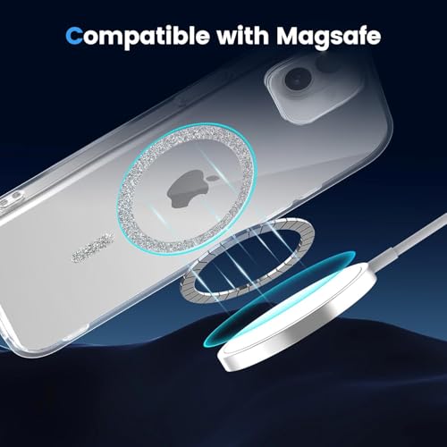 Image of AIBEX Back Cover Case Compatible with iPhone 16 Plus | Glitter Ring Cute Shiny Colorful Bling Case (Compatible with Magsafe) | Transparent PC+TPU Glossy Shiny Cover for Girls & Women - Silver