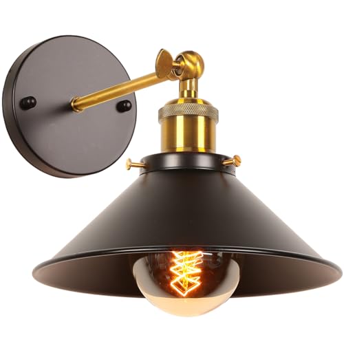 iDEGU Applique Murale Industrielle Lampe de Plafond de Style Edison Métal Plafonnier Rétro avec Rotation à 180 Degrés - 22CM, Noir (1 pack)