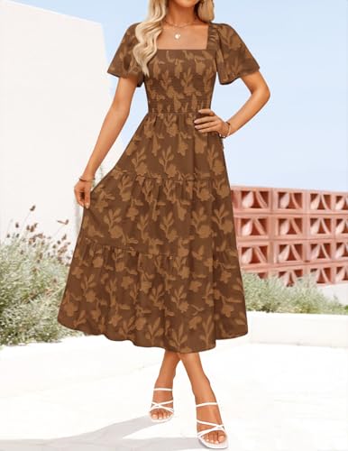 Image of ZESICA Wedding Guest Dresses for Women Summer 2026 Boho Floral Midi Dress Flowy Beach Vacation Graduation Long Dresses