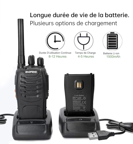 Baofeng Walkie Talkies Zwei-Wege-Funkgeräte PMR446 Radio Professionelle 16 Kanäle Gegensprechanlage Funkempfänger Sende- und Empfangsgerät,Inklusive Akku, Headset und USB-Ladestation(4 Stück) – Bild 5