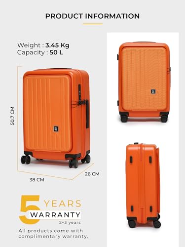 Image of EUME Cabin Pro Luggage Trolley for Travel 57cm, Cabin Bag | Trolley Bag Small for Luggage | with Laptop Sleeve | 100% Polycarbonate (PC) 8 SilentRun Hinomoto Wheels, Rustic Orange