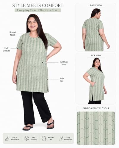 Image of In Love Women's All-Over Printed Cotton Plus Size Longline T-Shirt with Pockets