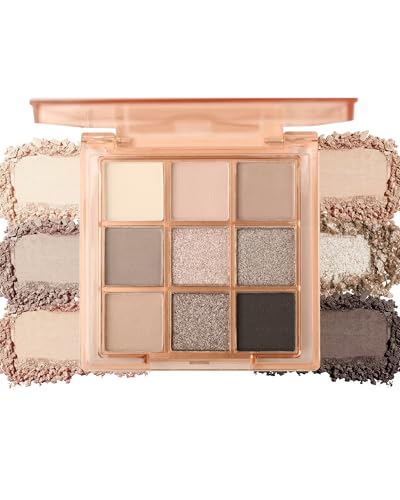 Palette de fards à paupières 9 couleurs - Noir, gris, rose, marron, crème, poudre fine, pailletée mate, durable, résistante à l'eau, très pigmentée - Pour femmes et filles