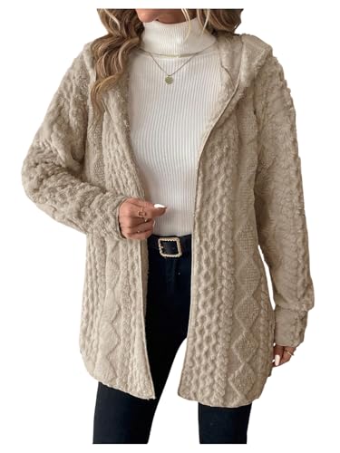 SOLY HUX Women's Open Front Fleece Jacket Fuzzy Hooded Long Sleeve Cardigan Winter Coat Casual Outerwear