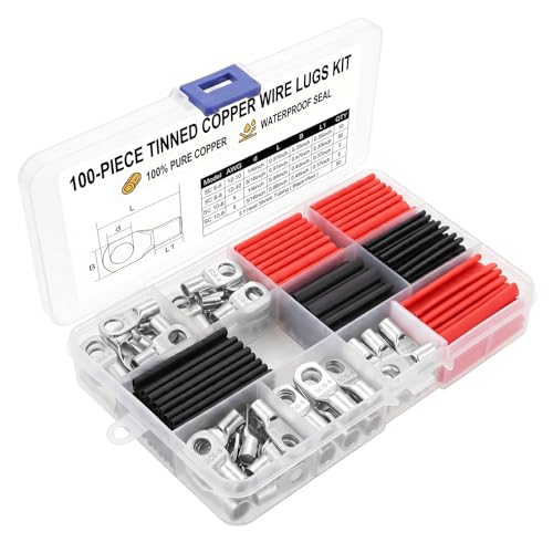 Kit de 100 terminales de alambre de cobre 10/8 AWG y tubos termorretráctiles para extremos de cable