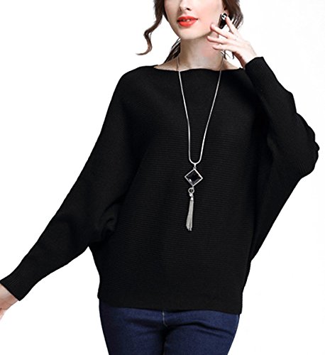 Xsayjia Pull Tricot Femme Manches Longues Col Bateau Chandail Top Batwing Casual Pullover Chemisier Elegant Jumpers Sweater Shirt Automne Hiver Cover
