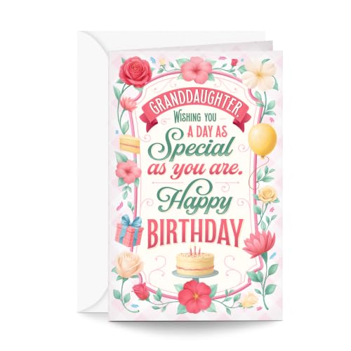 Prime Greetings Granddaughter Birthday Card, Made in America, Thick Card Stock with Premium Envelope Packaged in a Reusable Presentation Mailer, Eco-Friendly, 5in x 7.75in