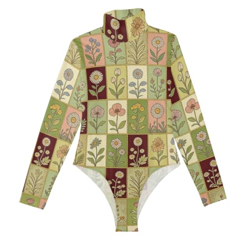 Camisetas de manga larga con estampado floral verde primavera y textura moldeadora suave