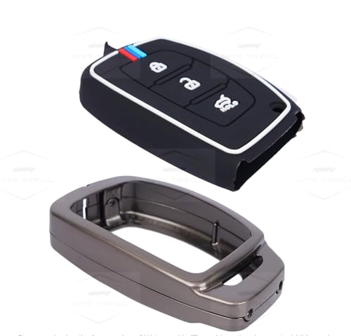 Image of AUTO THRILL Premium Metal Silicon Key Cover Compatible with Hyundai i20, Creta, Venue, Tucson, Alcazar, Verna, Xcent, Aura, Elantra 3 Button Smart Key Special Feature Visibilitye in low-ligh Condition