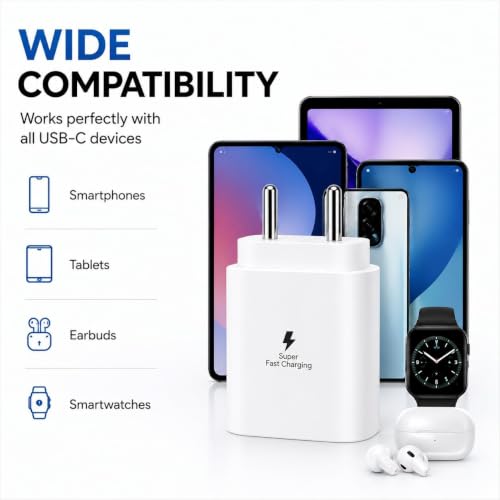 Image of Zybux 25-Watt USB C PD PPS Charger Adapter Compatible with Samsung Galaxy Z Flip 5|4|6|Tab|S11|S10|S9|FE|Lite|Ultra|Plus, Mini Wall Charging Adaptor Block for Android Phone Tablet, White