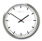 Verre Nextime - 2524 - Pendule Murale - Acier Inoxydable - Verre - Blanc - \'Stripe\' - Diamètre: 44 cm