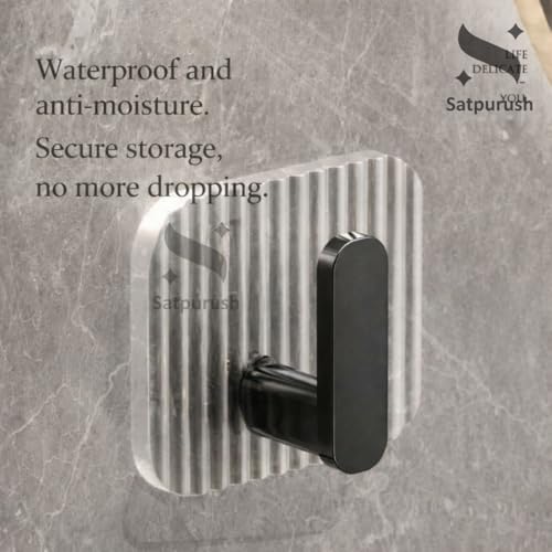 Image of Satpurush Luxury Acrylic Self Adhesive Wall Hooks | Heavy Duty Bathroom & Kitchen Hook | No Drill Waterproof Wall Hanger for Towels, Robes, Keys & Accessories (Black, Pack of8)