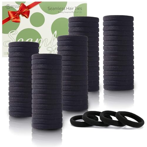 100PCS Black Hair Ties for Women Girls, Seamless Thick Black Hair Band, Elastic Hair Ties No Damage Ponytail Holder Valentine's Day Gift