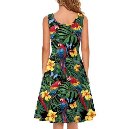 Image of TOADDITDO Women's Sleeveless O Neck Beach A-Line Party Coctail Tank Dresses Flared Sundress