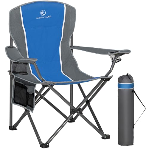ALPHA CAMP Camping Chairs for Adults Folding Chair Outdoor with Cup Holder Heavy Duty Camping Chairs with High Back Up to 160 kg, Lightweight And Portable, Blue